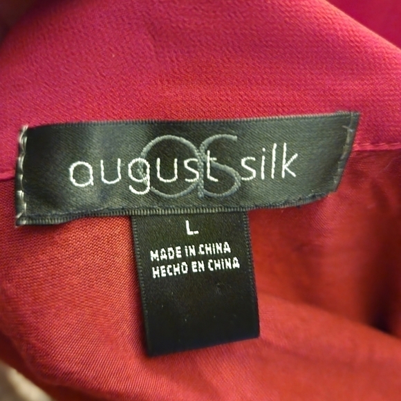 August Silk Red Super Soft Tie Neckline Blouse Women's Large L Bell Sleeve Boho - Picture 7 of 9